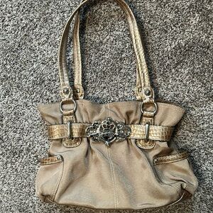 Kathy Van Zeeland Gold Croc-Trim Hobo Shoulder Bag, 90’s - 2000’s